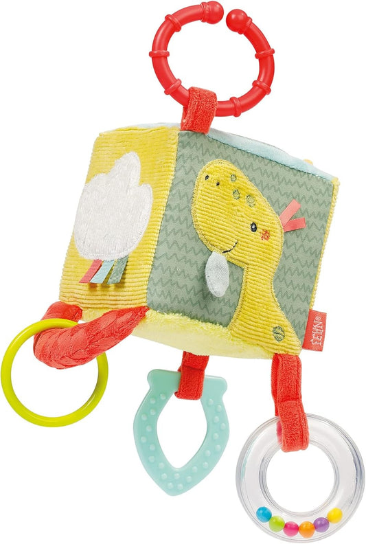 FEHN Happy Dino plush hanging cube rattle 10 x 10 cm