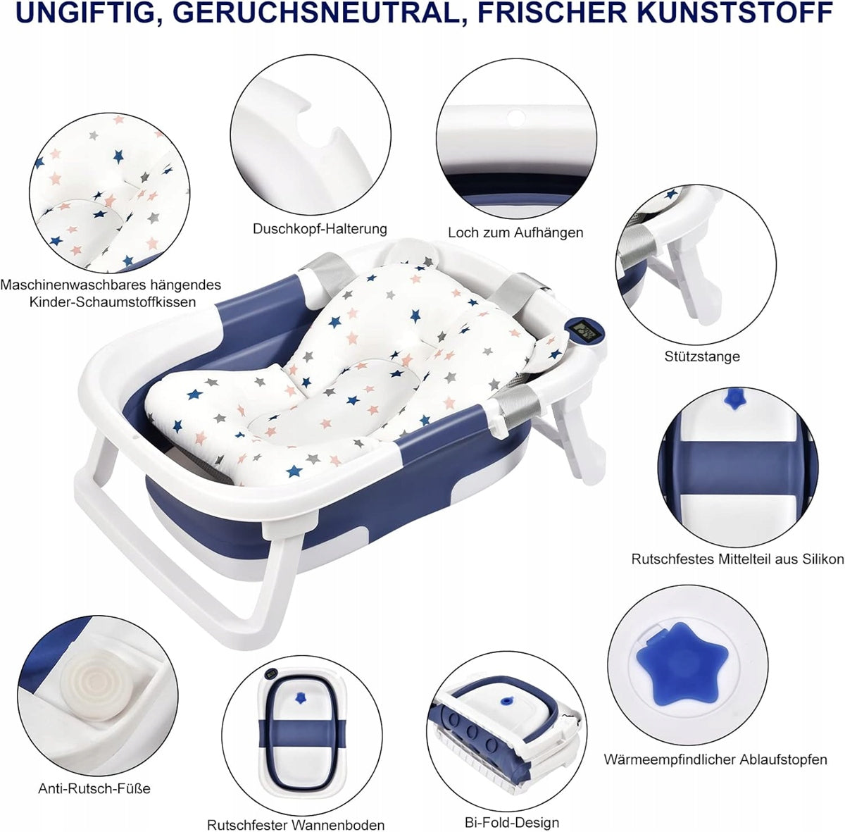 GLENMORE Klappbadewanne mit Ablauf und Thermometer