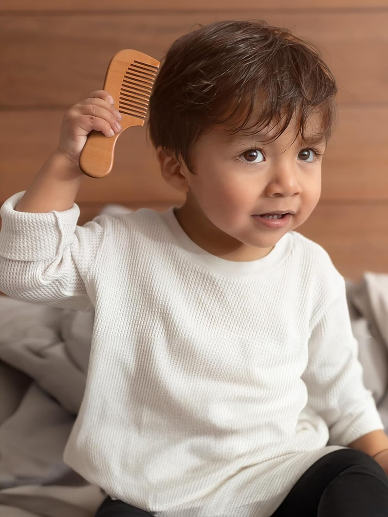 LAMPOX Holzkamm-Set für die Babypflege, 2 Bürsten und 1 Kamm