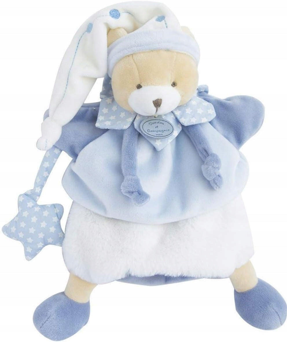 DOUDOU et COMPAGNE pacynka przytulanka MIŚ CHOU, niebieski miś Petit Chou 30 cm, miękka przytulanka 0+