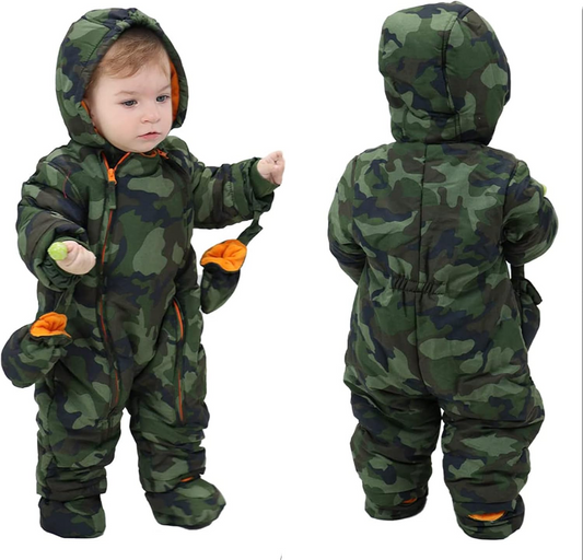 JIAMY Winteroverall mit Kapuze 6–9 Monate + Handschuhe und Schühchen – Produktfoto 2