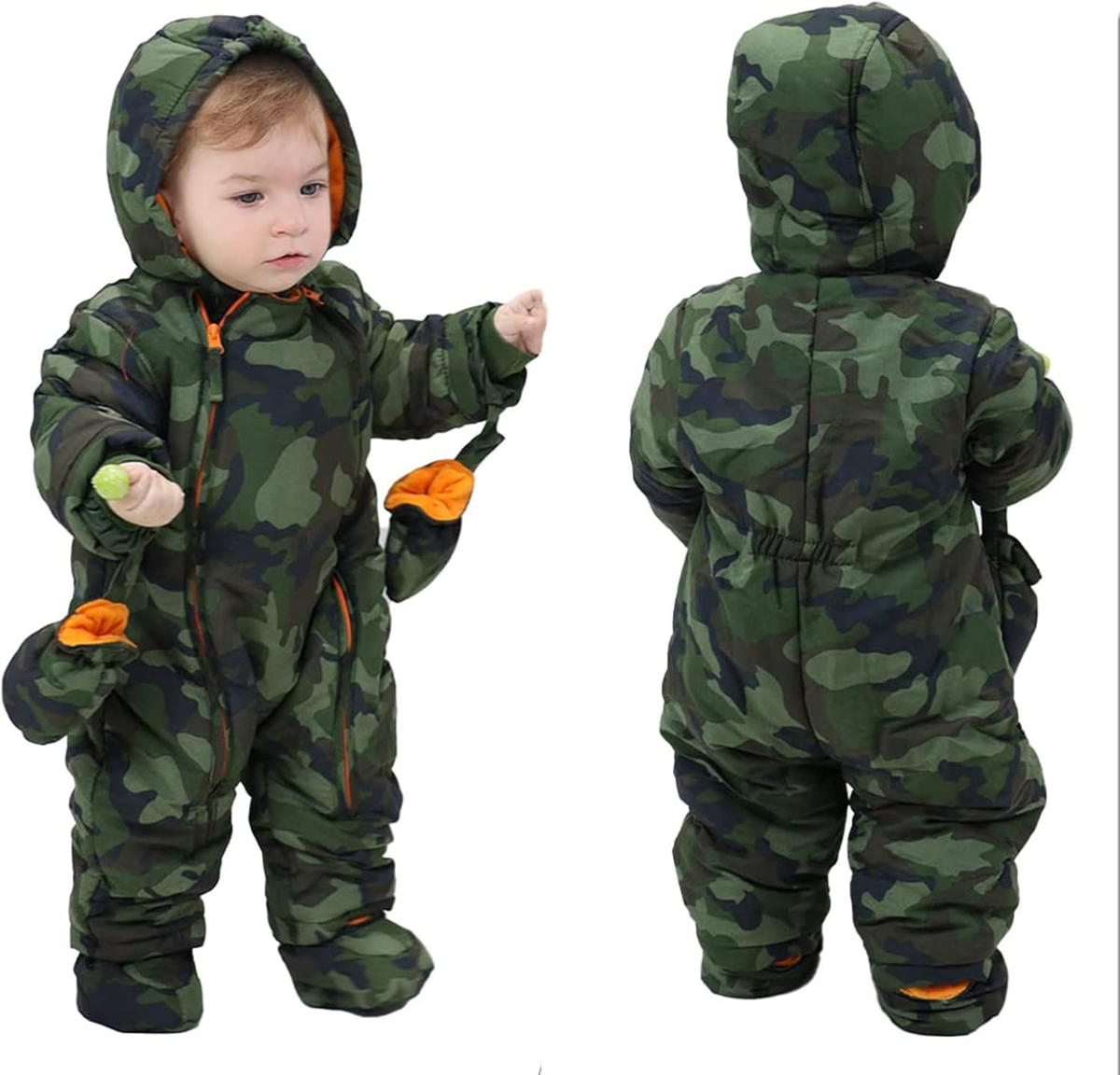 JIAMY Winteroverall mit Kapuze 6-9 Monate + Handschuhe, Schühchen