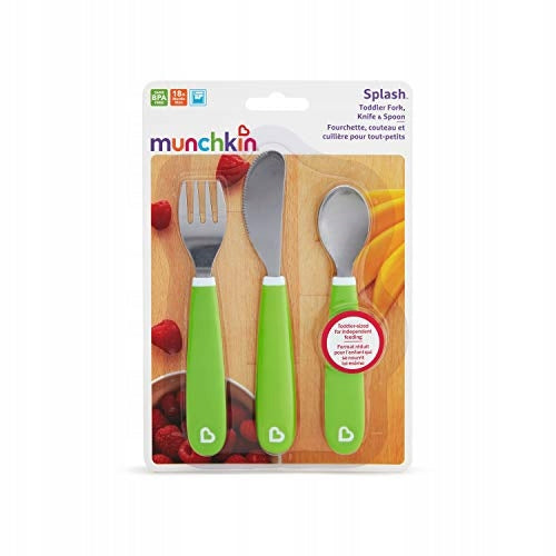 MUNCHKIN Splash zestaw sztućców 18msc+ zielone sztućce dla dziecka ze stali nierdzewnej, BPA free