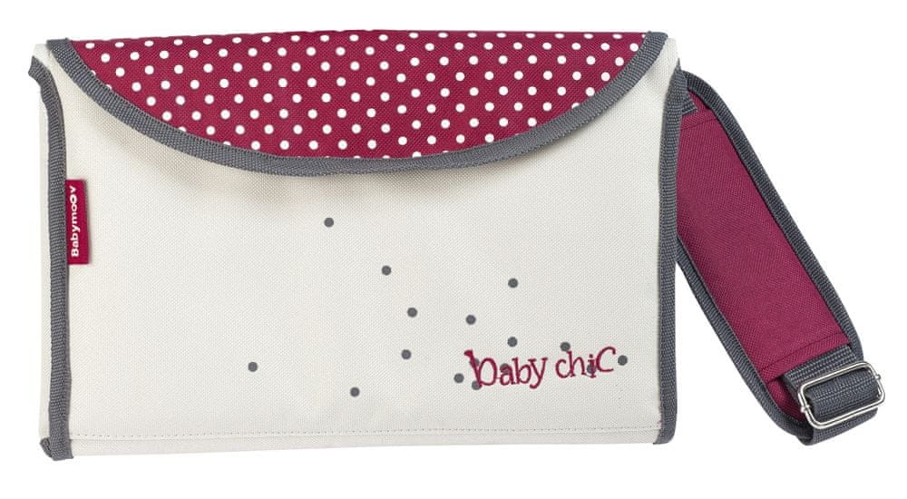 BABYMOOV torba do wózka BABY CHIC + przewijak beżowo-bordowa z paskiem i zapięciem, nowa