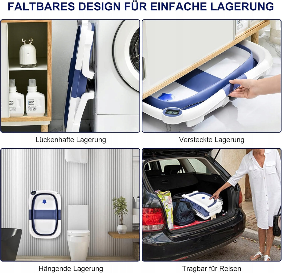 GLENMORE Klappbadewanne mit Ablauf und Thermometer