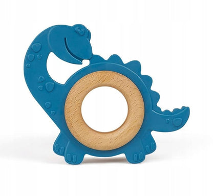 GRUNSPECHT Beißring aus Kautschuk und Holz DINO 9 x 11 cm 3 M+