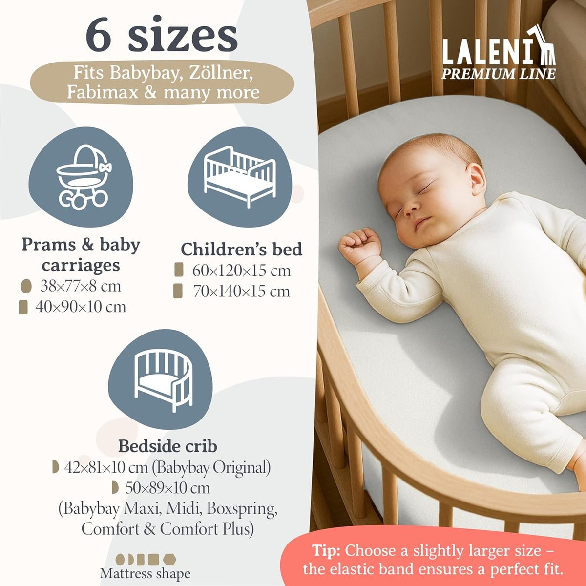 LALENI Spannbettlaken für Kinderwagen 38x77 x2