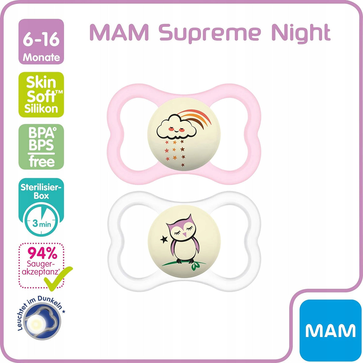 MAM SUPREME NIGHT Silikonschnuller 6-16 Monate