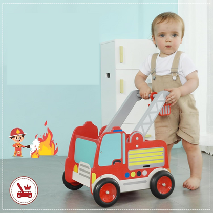 LABEBE hölzerner Nachzieh-Feuerwehrwagen 37,5 x 45 cm