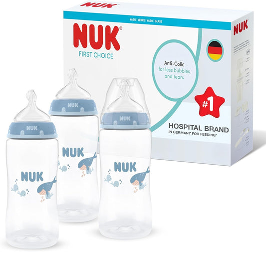 NUK First Choice set of 3 × 300 ml bottles, M teat, 3 m+ WHALE