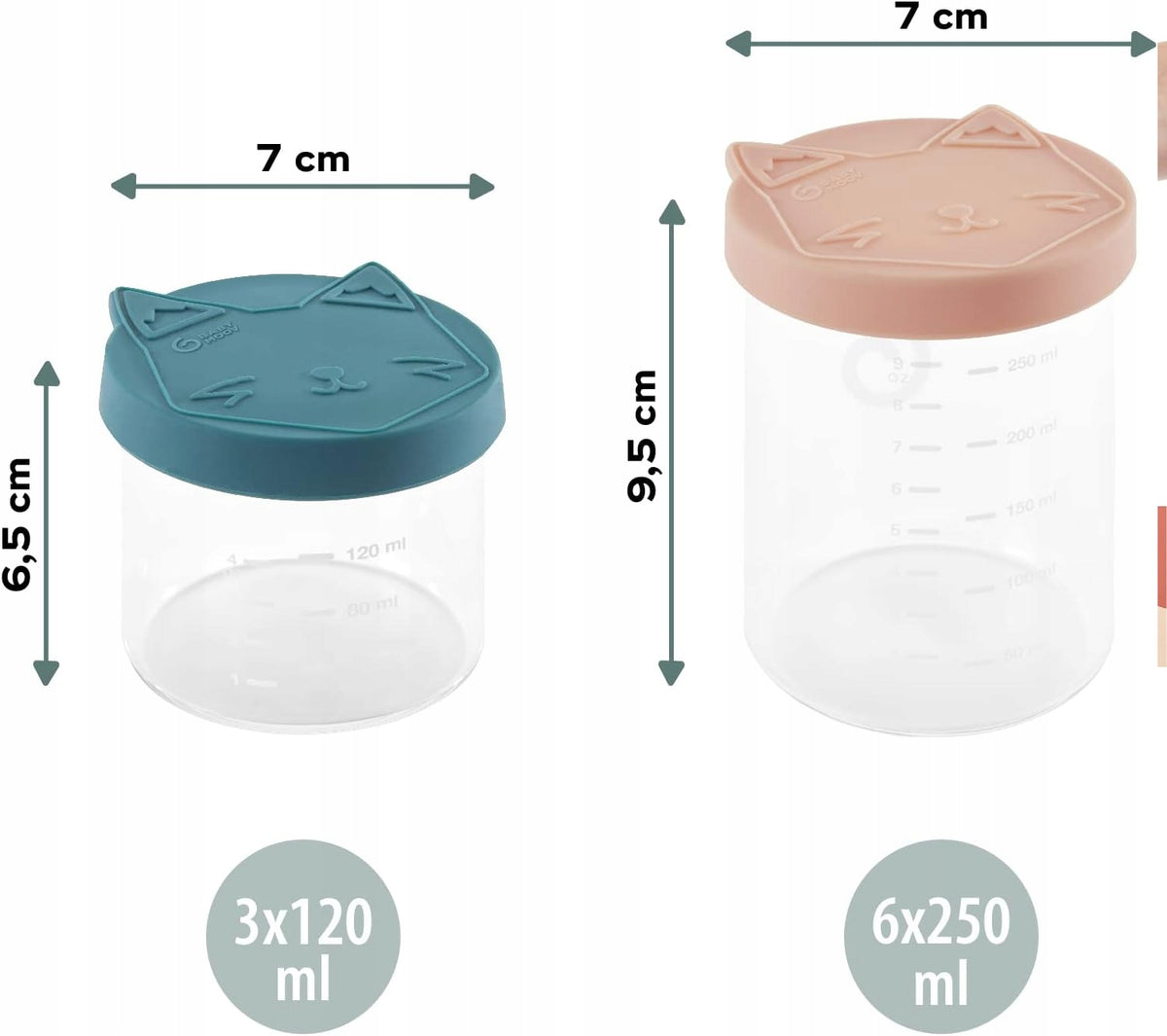 BABYMOOV ISY BOWLS pojemniki SZKLANE 6x250 3x120, zestaw pojemników z pastelowymi nakładkami