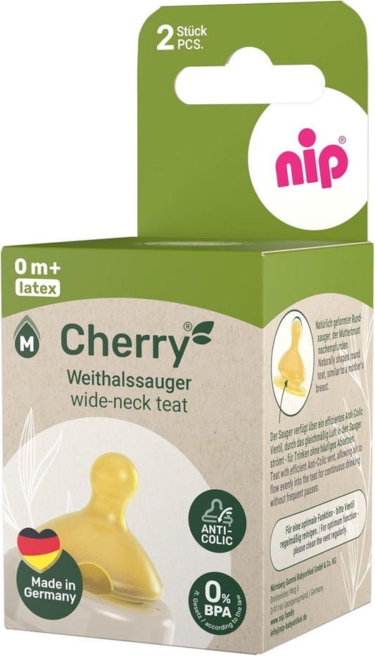 NIP Cherry Green smoczek do butelki M 0+ x2 LATEX