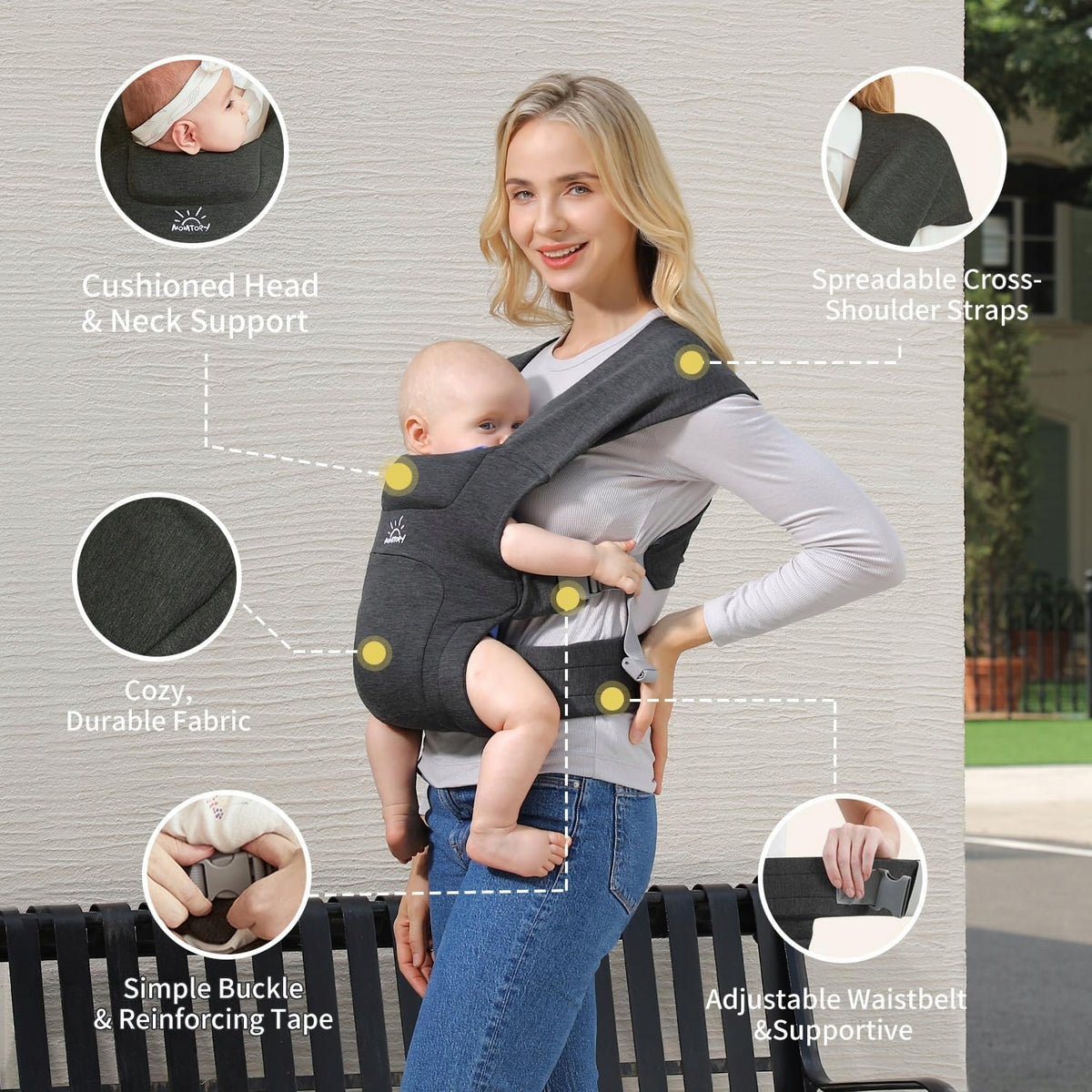 MOMTORY ergonomische Babytrage 3 - 12kg
