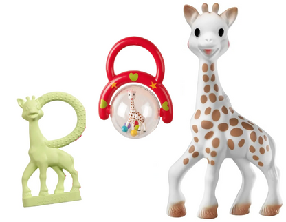 SOPHIE DIE GIRAFEE Babyset Beißring Naturrassel 3-tlg.
