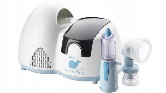 BIMBONEB Air Liquide nebulizator irygator Rinowash biało-błękitny 2w1 z akcesoriami, stan powystawowy