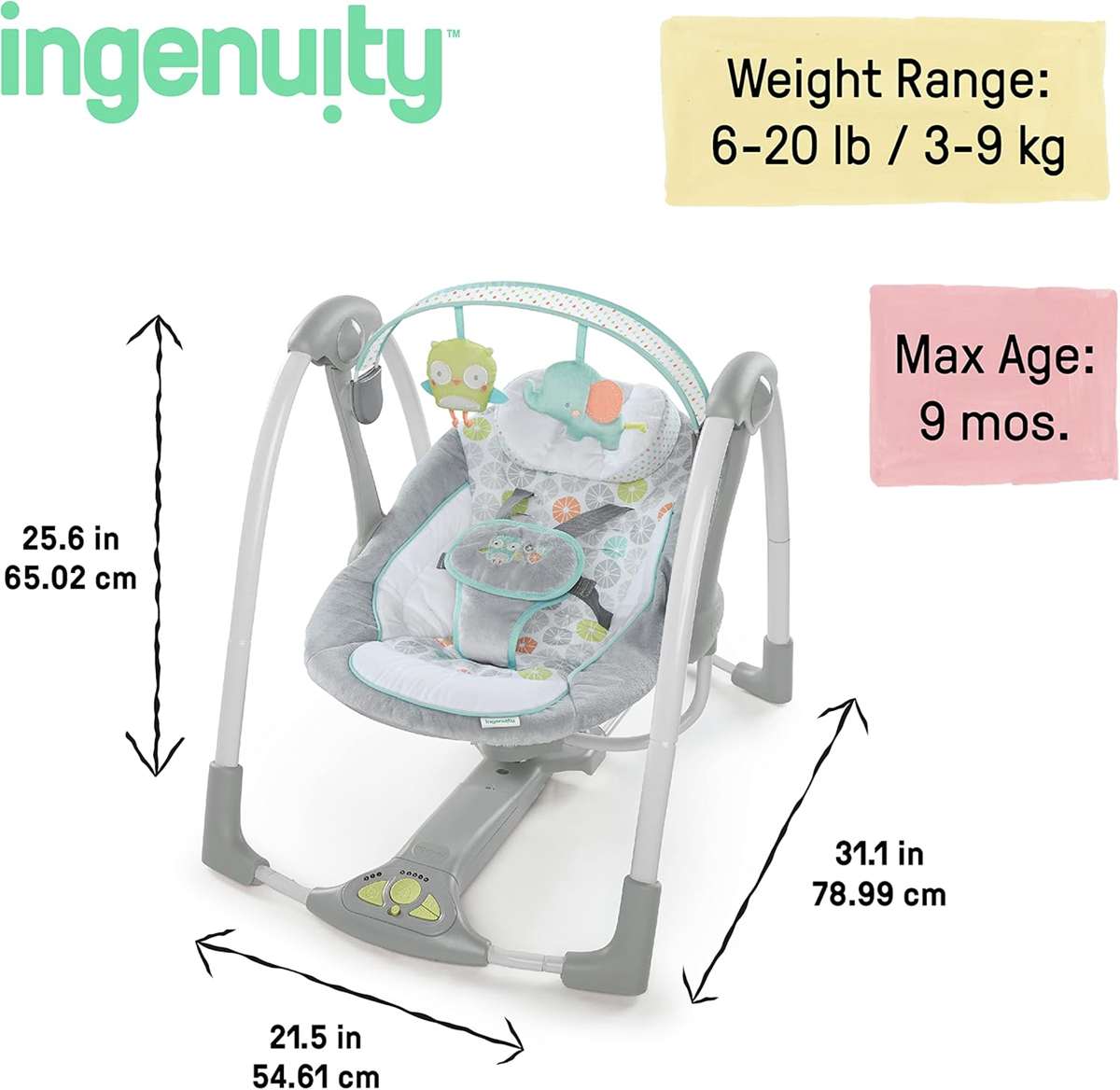 INGENUITY SWING'N GO Wippe Schaukel Geräusch + Bewegung