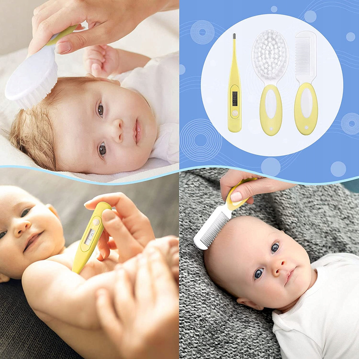LICTIN zestaw do pielęgnacji dziecka 16 elementów, żółty zestaw do czesania i higieny niemowląt 0+