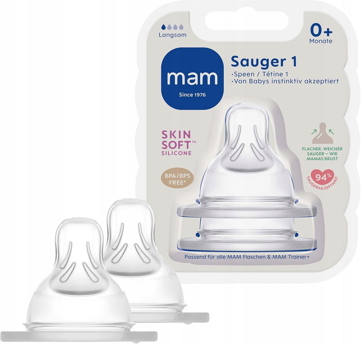MAM smoczki do butelek 0msc+ x2