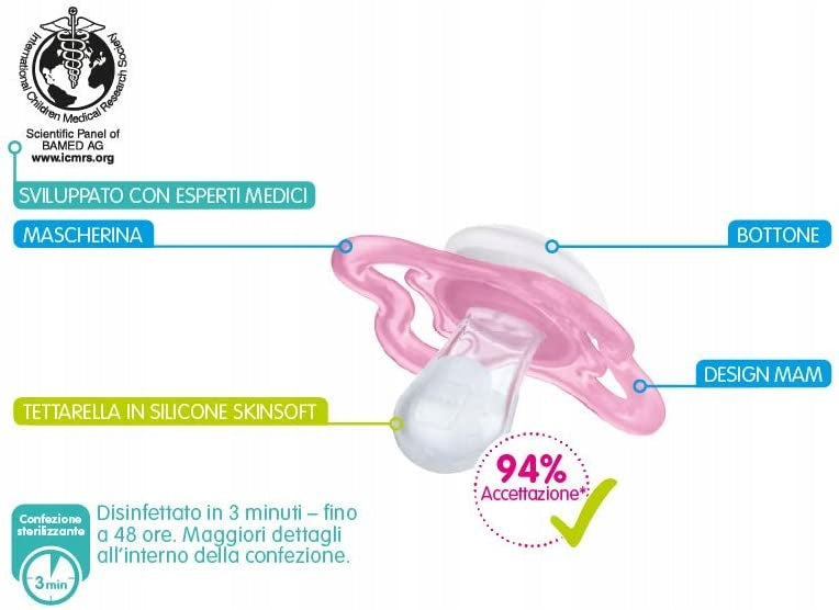 MAM ORIGINAL smoczek uspokajający x2 0-6m +box różowy smoczek silikonowy z pudełkiem do sterylizacji