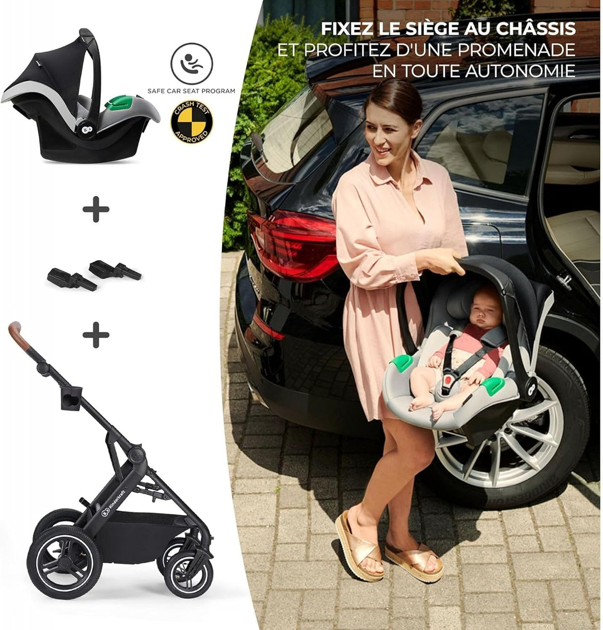 KINDERKRAFT B-TOUR 3-in-1 Multifunktionskinderwagen bis 22kg + Babyschale MINK PRO