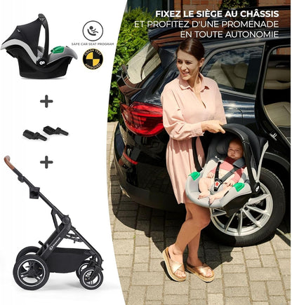 KINDERKRAFT B-TOUR 3-in-1 Multifunktionskinderwagen bis 22kg + Babyschale MINK PRO