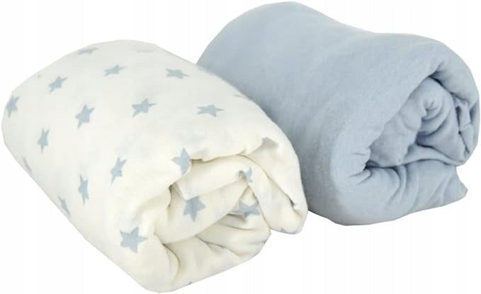 BABY CALIN prześcieradło z gumką x2 120x60, dwa prześcieradła dziecięce z gumką, białe i niebieskie