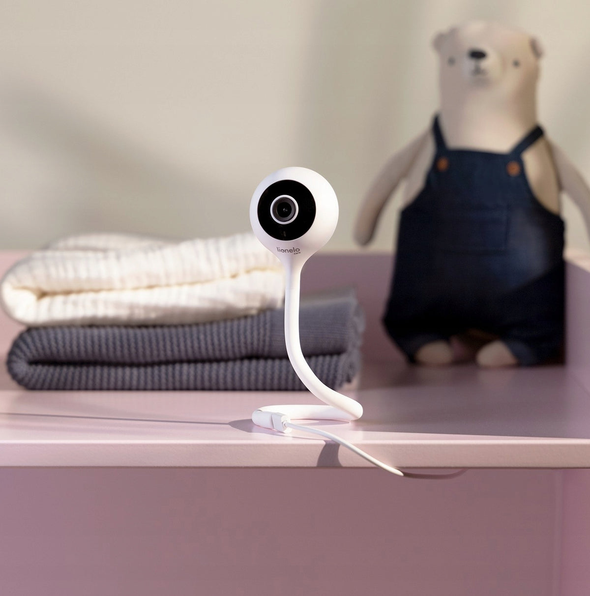 LIONELO Babyline Smart inteligentna niania elektroniczna kamera, biała kamera monitorująca do pokoju dziecka z elastyczną podstawą