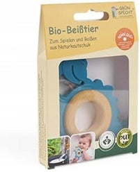 GRUNSPECHT Beißring aus Kautschuk und Holz DINO 9 x 11 cm 3 M+