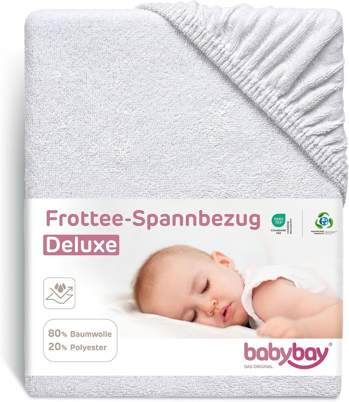 BABYBAY Spannbettlaken mit Gummi und Membran 89x50 cm