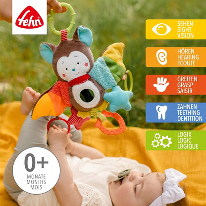 FEHN Anhänger mit Rassel und Greifling für Kinderwagen, Babyschale FLEDERMAUS 29 cm