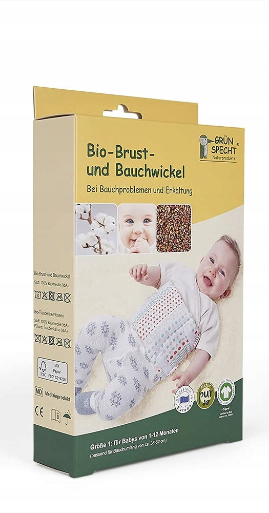 GRUNSPECHT Wärmflasche für den Bauch 1-12 Monate Traubenkerne