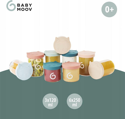 BABYMOOV ISY BOWLS pojemniki SZKLANE 6x250 3x120, pastelowe pojemniki ze szklanym wykończeniem