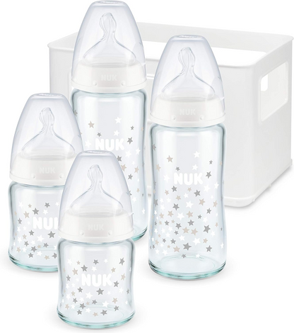 NUK First Choice+ Set 0-6 m Glasflaschen 2x 120 ml und 2x 240 ml + Korb