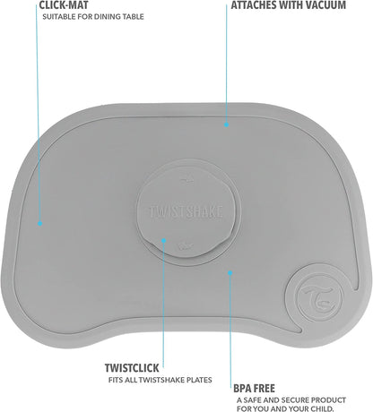 TWISTSHAKE mata CLICK MAT MINI z talerzykiem 6msc+ szara, silikonowa mata z przyssawką i TwistClick