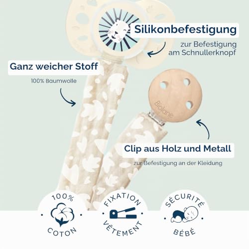 Biolane Baumwoll-Schnullerclip mit Anhänger