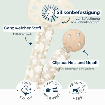 Biolane Baumwoll-Schnullerclip mit Anhänger