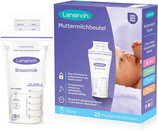 LANSINOH Torebki do Przechowywania Pokarmu 25szt. sterylne woreczki do przechowywania mleka matki do zamrażania i bezpiecznego kontaktu z żywnością