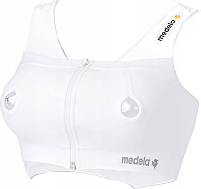 MEDELA gorset do laktatora EASY EXPRESSION L, biały biustonosz do odciągania pokarmu z zamkiem błyskawicznym