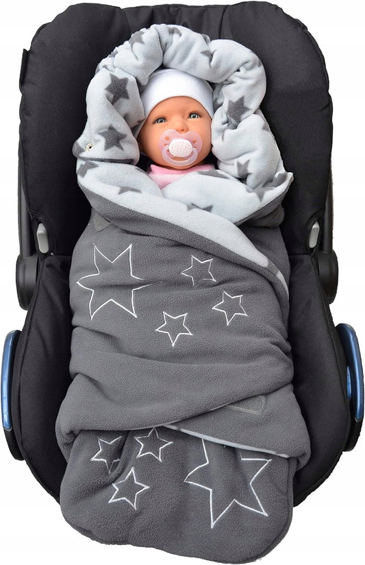 LILLY&BEN couverture emmaillotage polaire pour siège auto et poussette avec ouvertures pour ceintures