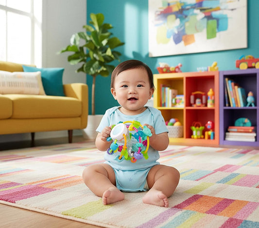 PLAYGRO Play and Learn Ball Beiß- und Greifball mit Rassel und Spiegel, 14 cm – Produktfoto 2