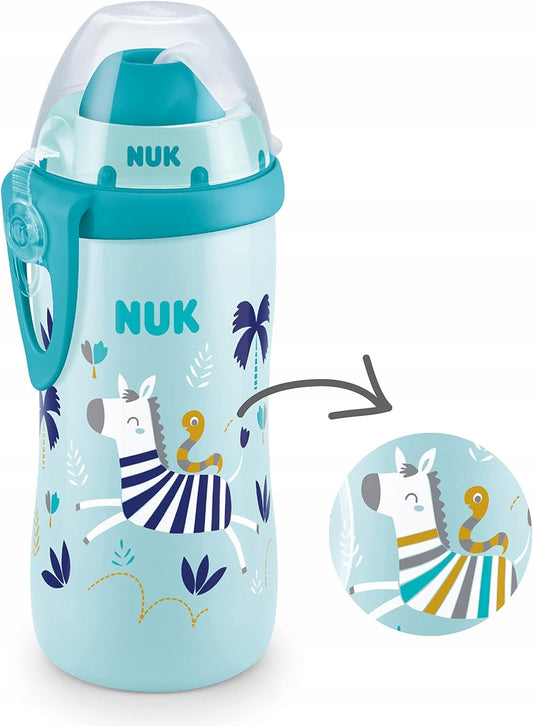NUK Flexi Cup BUTELKA ze słomką 300 ml efekt kameleona, niebieska butelka dla dzieci 12 m+