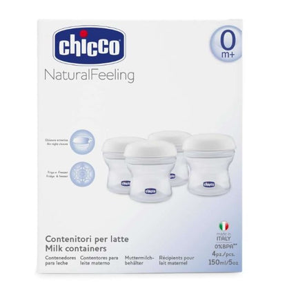 CHICCO Milchbehälter 4 x 150 ml + Schnuller mit Schraubverschluss