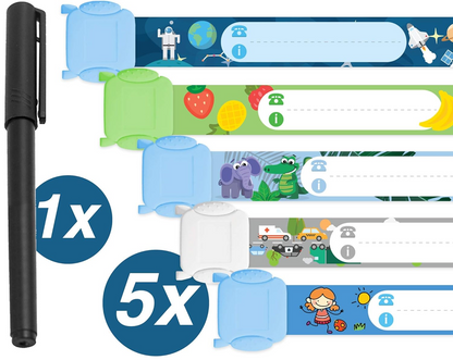 TAMPEN wasserdichte SOS-Armbänder für Kinder 5 Stück + Filzstift
