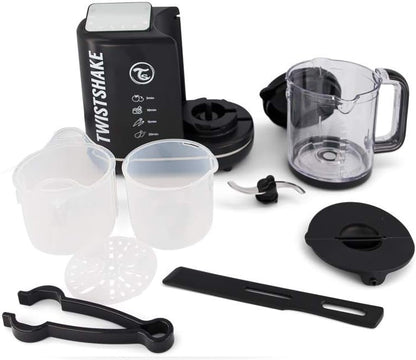 TWISTSHAKE 6w1 parowar mikser sterylizator 900 ml zestaw czarny z dzbankiem, koszyczkiem i akcesoriami