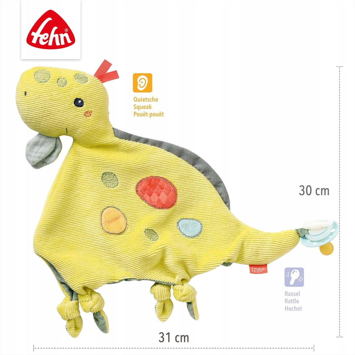FEHN Happy Dino Schnuffeltuch DINO 30 cm Schnullerhalter