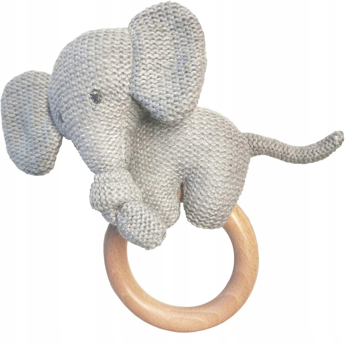 Nattou Beißgreifling mit Rassel, Baumwolle und Holz, Elefant Tembo, 15 cm