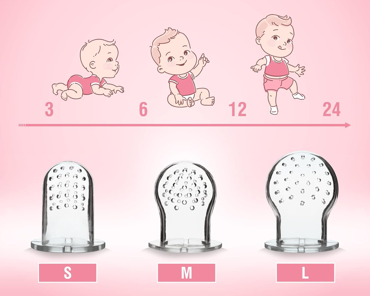 LUXIOR Fruchtsauger Beißring für Babys 3 Mundstücke 3-24 Monate