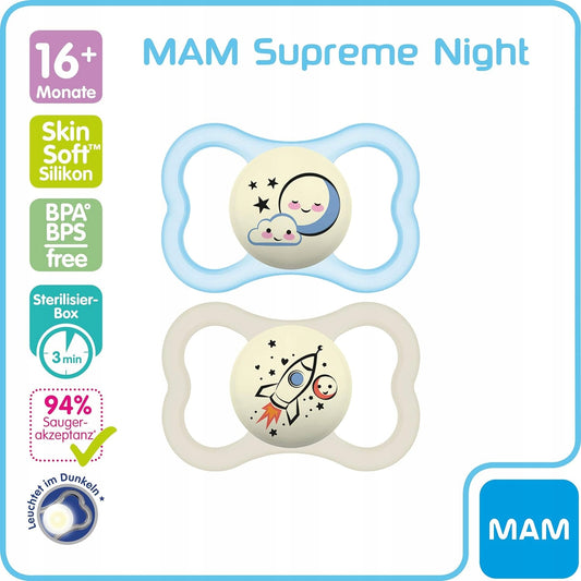 MAM SUPREME NIGHT silikonový dudlík 16m+