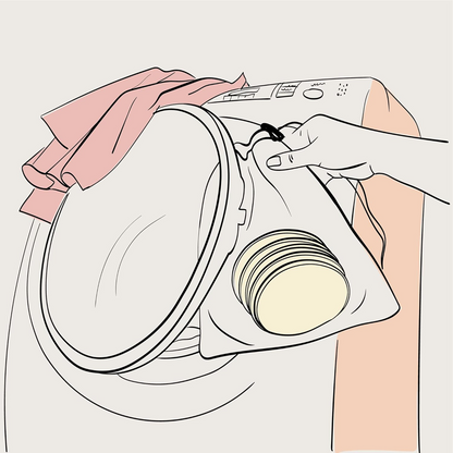 MOM'S PADS Bambus-Stilleinlagen x14 + Wäschesack, Kosmetiktasche