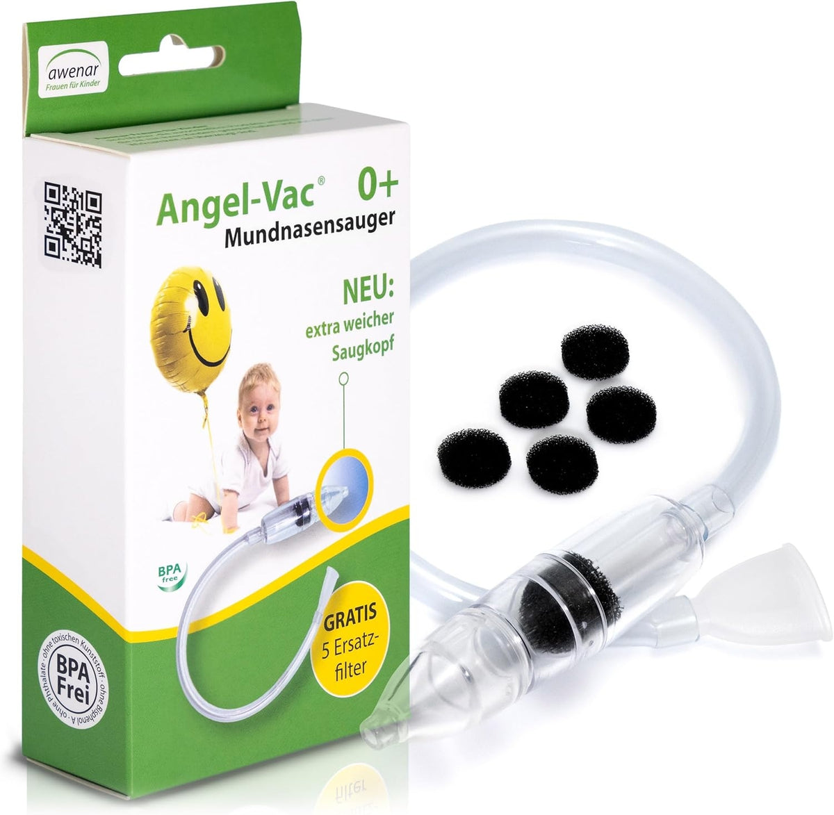 ANGEL-VAC aspirator manualny do nosa + 5 filtrów, aspirator dla dzieci 0+, nowy, z akcesoriami do oczyszczania noska